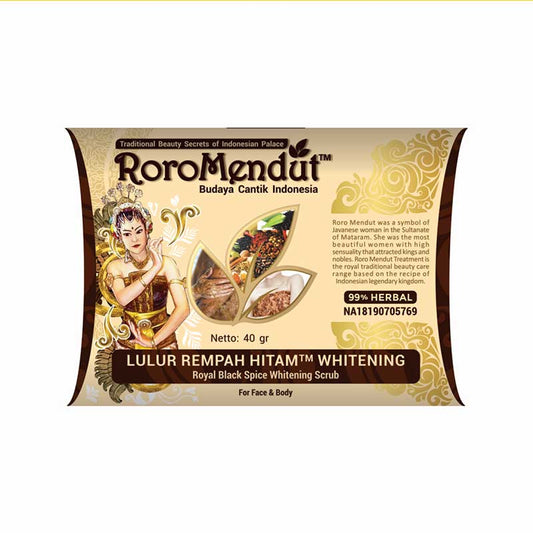 Roro Mendut Lulur Rempah Hitam Whitening Scrub Peeling Komedo Pemutih Kulit Wajah Badan | 40 g