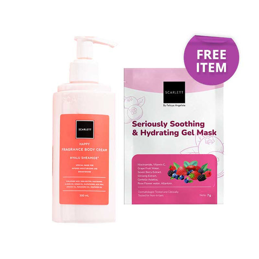 [Combo] Scarlett Whitening Fragrance Body Cream Happy + Free Scarlett Seriuosly Soothing & Hydrating Mask (Sachet)