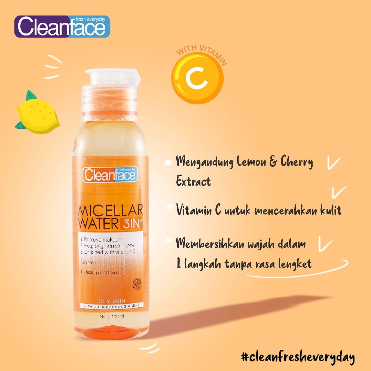 Clean Face Micellar Water 3In1 Oily Skin | 250 ml