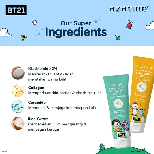 Azarine Bt21 Bodyguard Moisturiser Sunscreen Serum Sun O'Clock | 100 ml