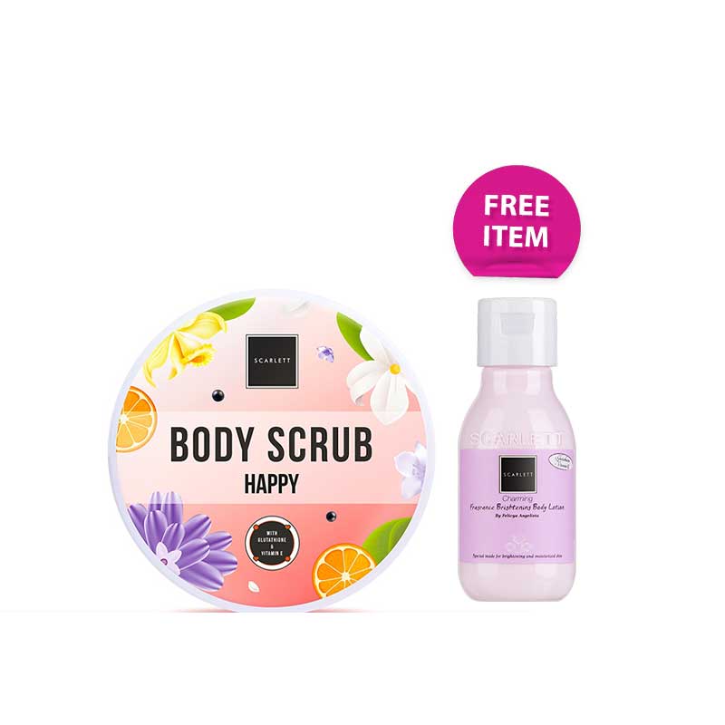 [Combo] Scarlett Whitening Body Scrub Happy + Free Hand & Body Whitening Cream - Charming 30ml