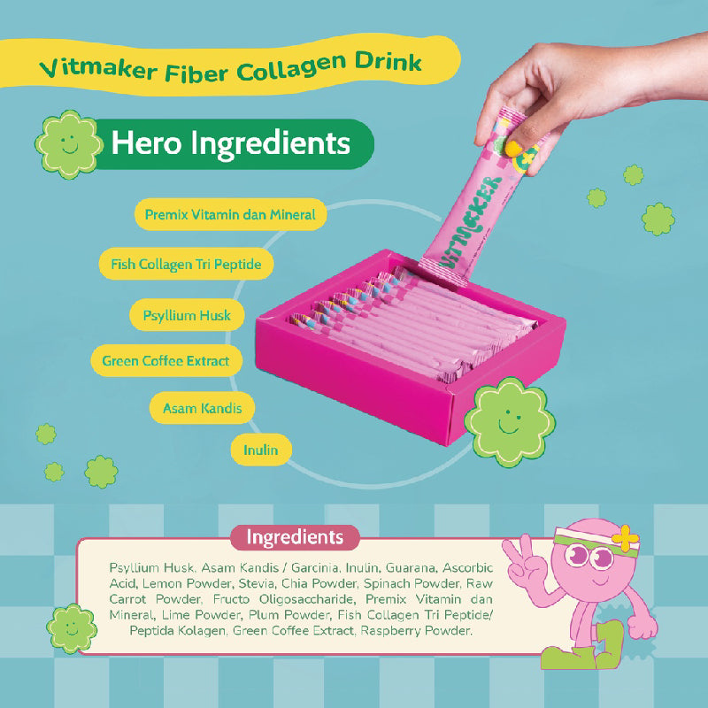 Vitmaker Fiber Collagen Lime Raspberry Drink | 14 sachet