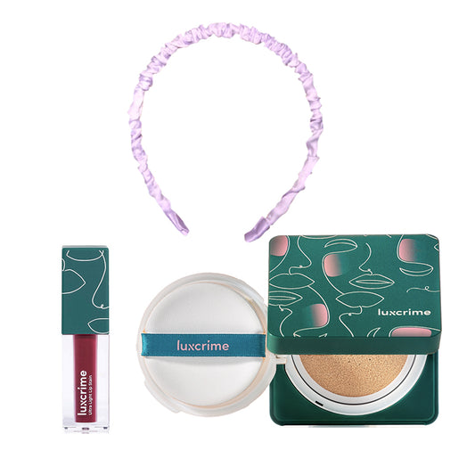 [Combo] Luxcrime Ultra Light Lip Stain Glasstonberry + Luxcrime 2nd Skin Luminous Cushion Honey + [Free] Bando Scrunchie Korea