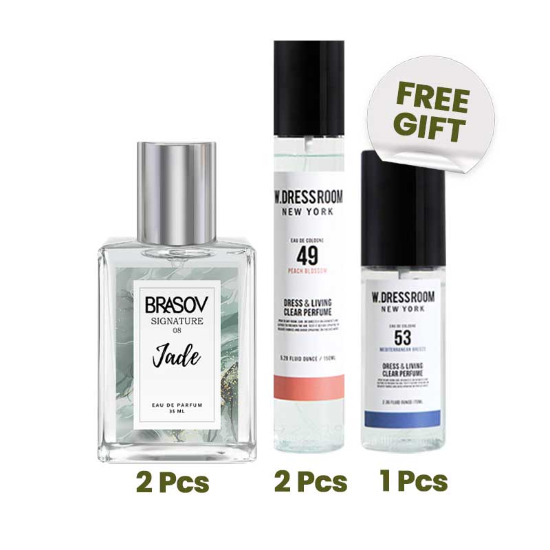 COMBO 4+1 Brasov EDP Signature Jade - 08 & W Dressroom No. 49 Peach Blossom - 150 ml FREE Tester W Dressroom