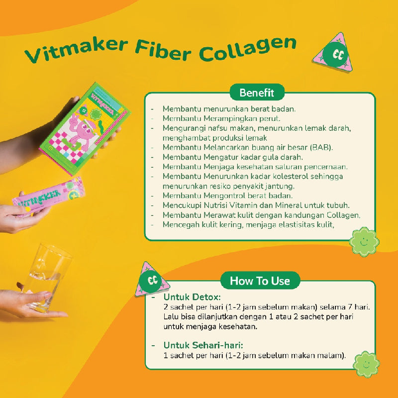 Vitmaker Fiber Collagen Lime Raspberry Drink | 14 sachet