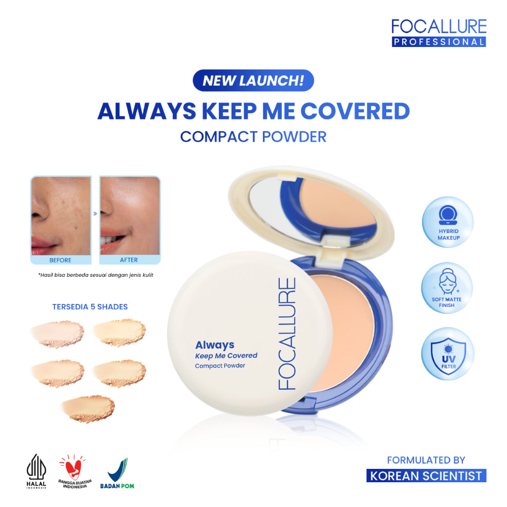 FOCALLURE Always Keep Me Covered Compact Powder - 01 PORCELAIN