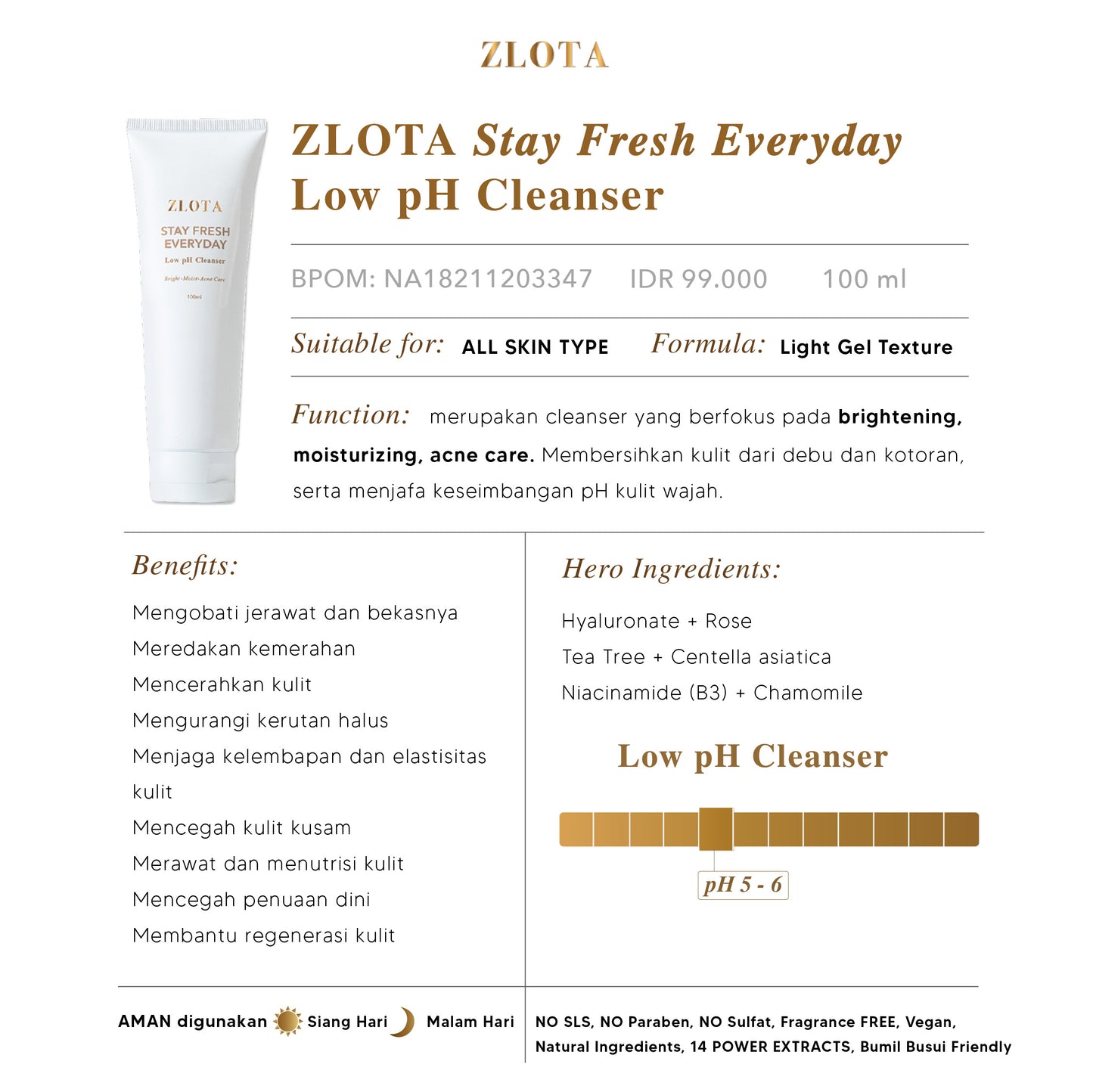 ZLOTA Stay Fresh Everyday Low pH Cleanser 100ml