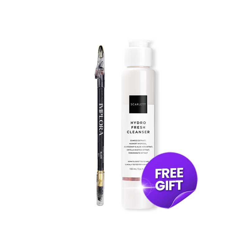 [Bundle 1+1] Implora Eye Pencil - Black + Scarlett Whitening Age Delay - Hydro Fresh Cleanser | 100 ml