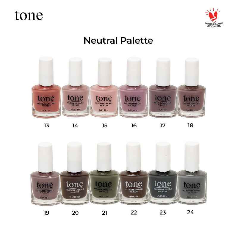 TONE Breathable and Peelable Nail Polish Neutral Palette Series (1-24) 1 box