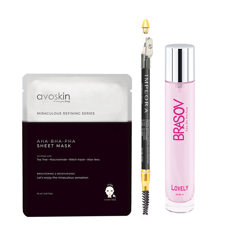 [Combo 100+4] Brasov Eau De Parfum (EDP) Lovely (Pink) (50 ml) + [Free x2] Implora Eye Pencil + [Free x2] Avoskin Sheet Mask