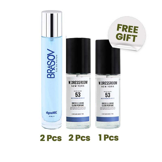 COMBO 4+1 Brasov EDP Dynamic (Biru) | 50 ml & W Dressroom No. 53 Mediterranian Breeze -  70 ml FREE Tester W Dressroom