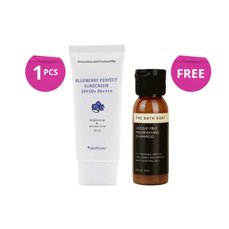 [Combo] BELLFLOWER Blueberry Perfect Sunscreen SPF 50+ PA++++ 50ml + Free Item Veggie Pro Nourishing Shampoo 30ml