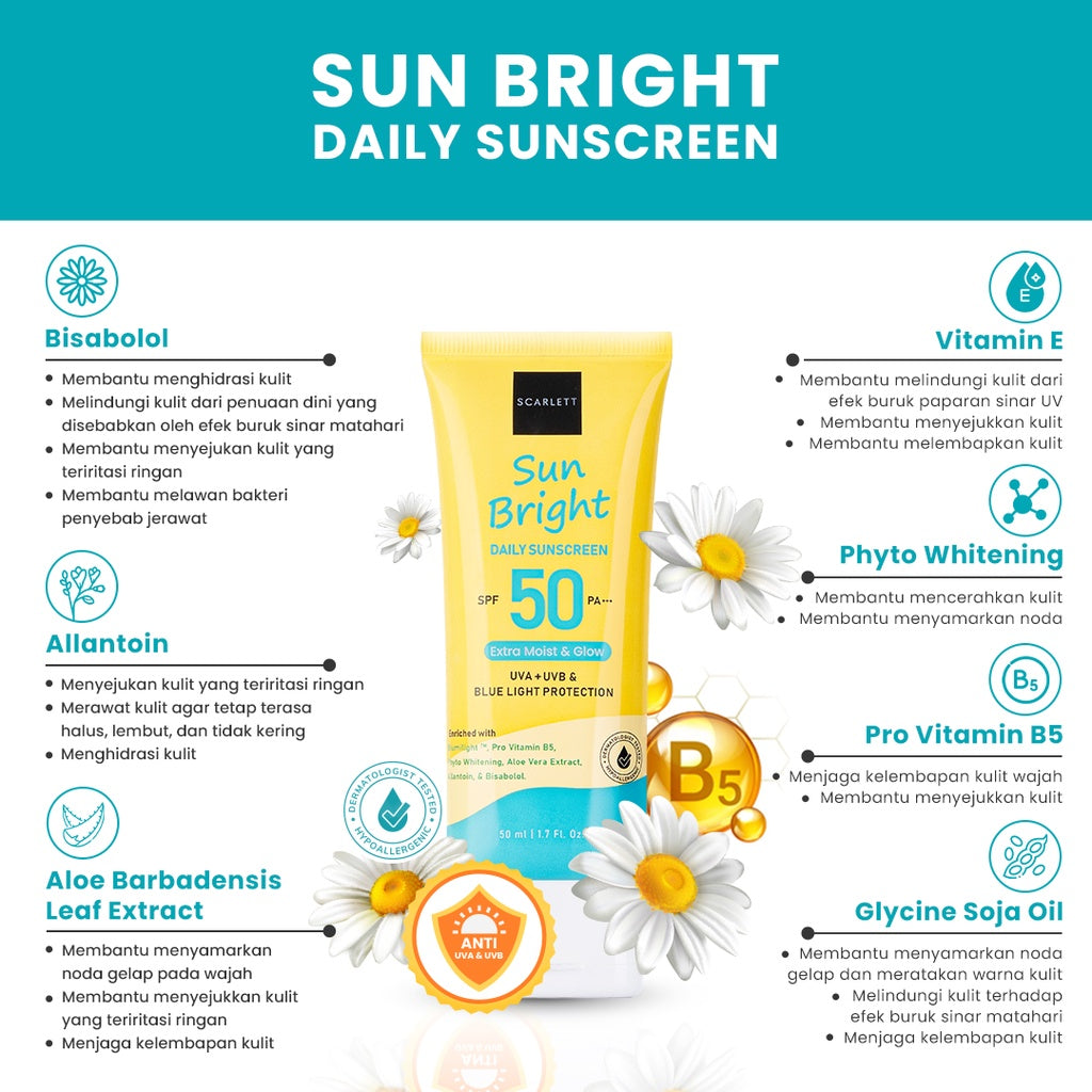 Scarlett Whitening Sunscreen Sun Bright Daily SPF 50 PA+++