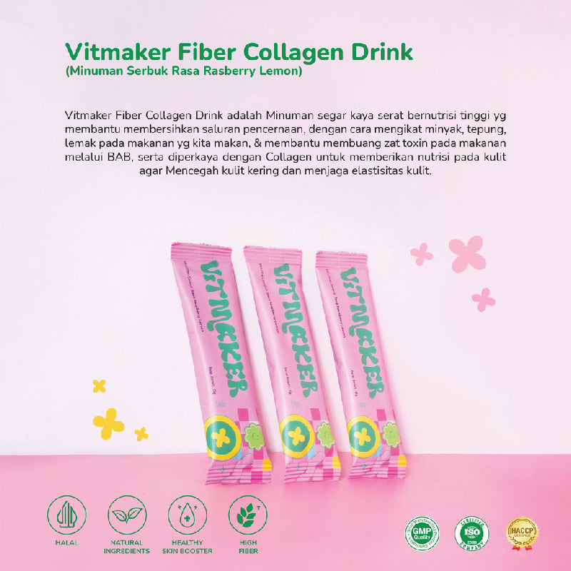 Vitmaker Fiber Collagen Lime Raspberry Drink | 14 sachet