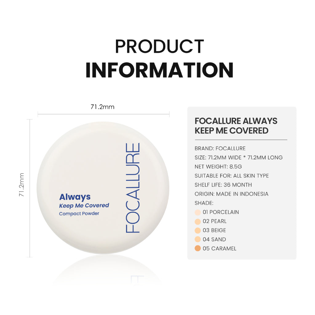 FOCALLURE Always Keep Me Covered Compact Powder - 01 PORCELAIN