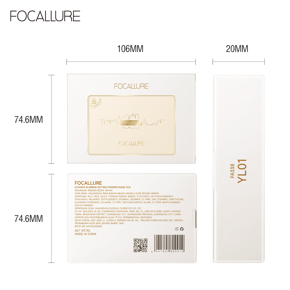 FOCALLURE ULTIMATE BLURRING SETTING POWDER FA338 PC01