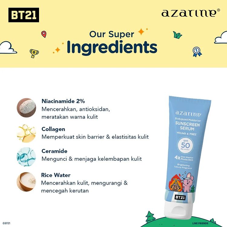 Azarine BT21 Bodyguard Moisturiser Sunscreen Serum Young & Free | 100 ml