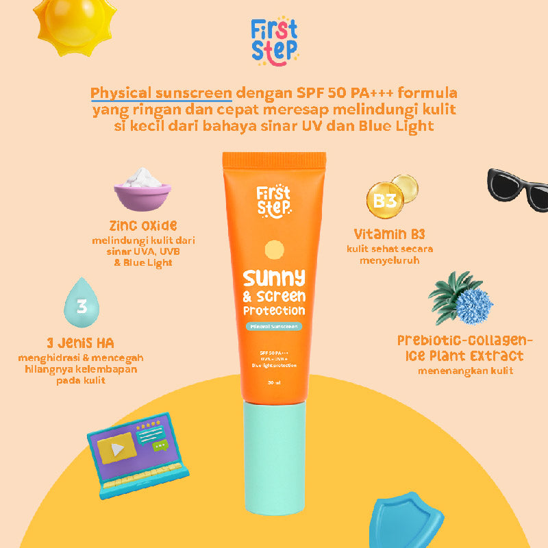 First Step Sunny & Screen Protection SPF 50 - Physical Sunscreen Bayi & Anak  | 30ml