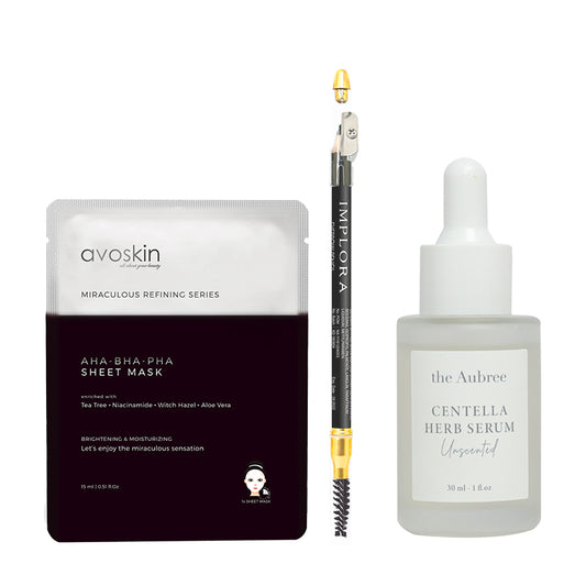 [Combo 15+4] The Aubree Centella Herb Serum Unscented + [Free x2] Implora Eye Pencil + [Free x2] Avoskin Sheet Mask