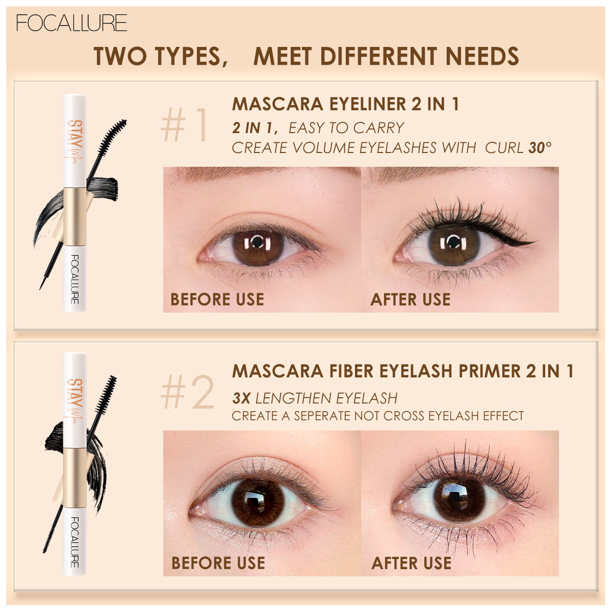 Focallure Waterproof Mascara & Eyeliner 2In1 FA160 #1