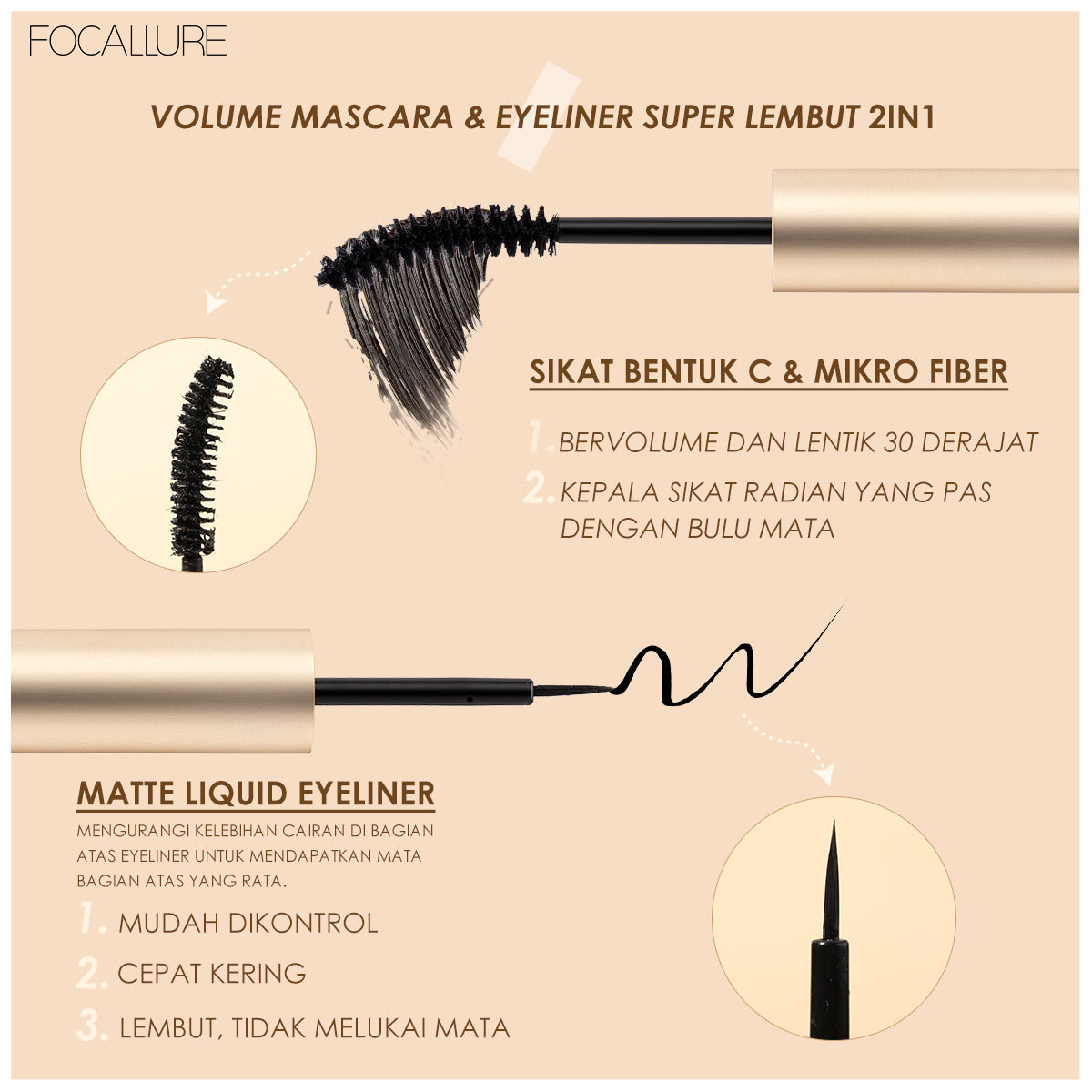 Focallure Waterproof Mascara & Eyeliner 2In1 FA160 #1