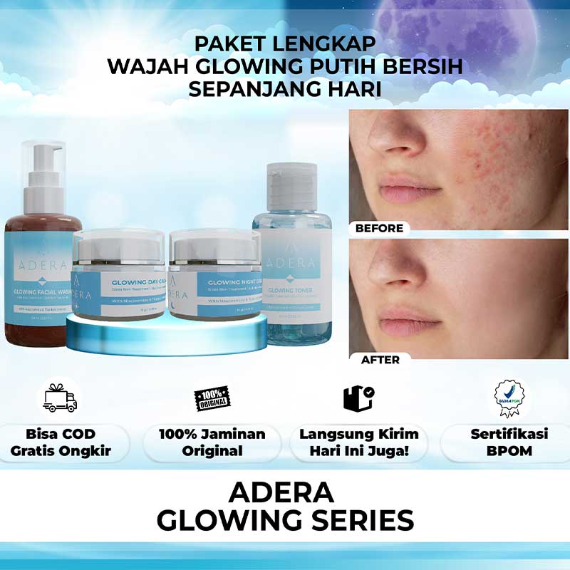 Adera Paket Glowing (Cream, Facial Wash, Toner) | 250gr