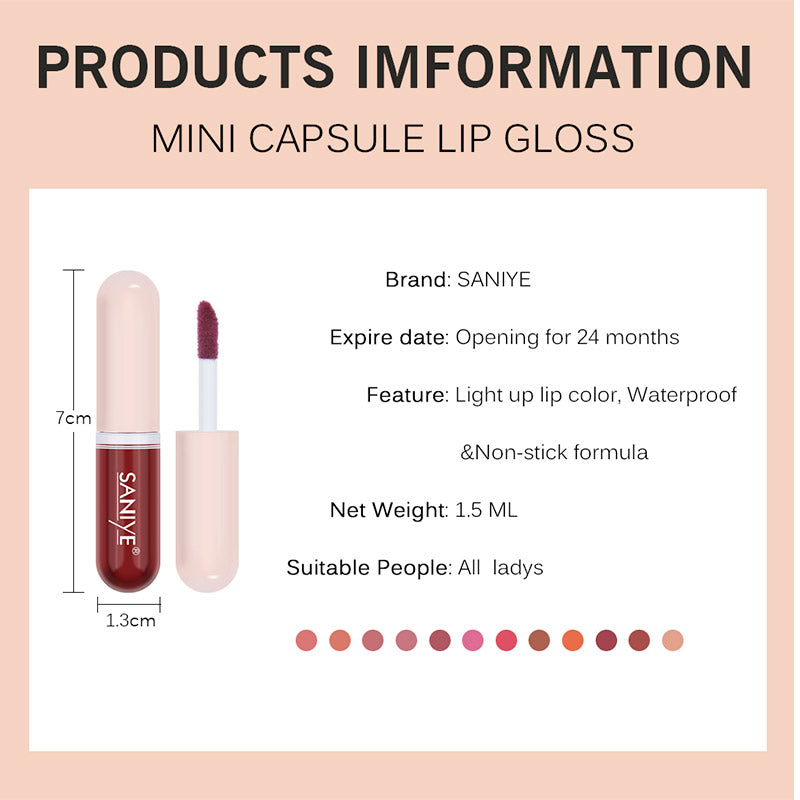 SANIYE Long Lasting Capsule Lip Matte Gloss L1135 2#