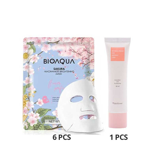 COMBO 6+1 BIOAQUA Sakura Niacinamide Brightening Mask 28g Free Bellflower