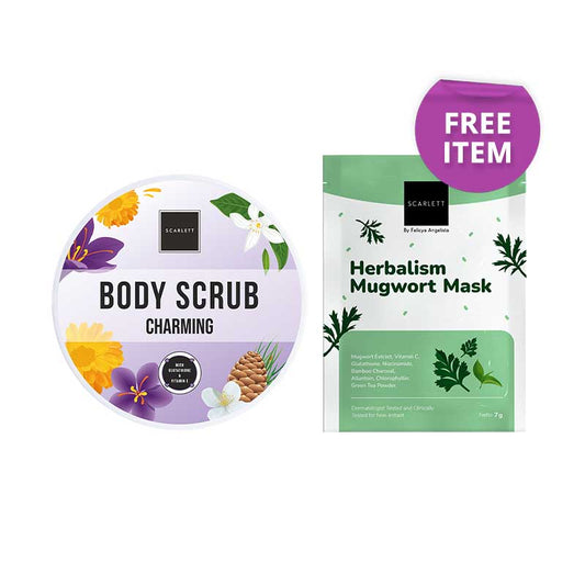 [Combo] Scarlett Whitening Body Scrub Charming + Scarlett Herbalism Mugwort Mask (Sachet)