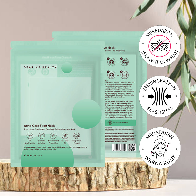 Dear Me Beauty Acne Care Face Mask 4% Niacinamide + Probiotic + Centella Asiatica + Grapefruit Extract | 12 pcs