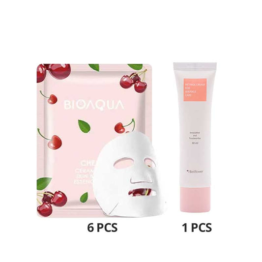 COMBO 6+1 BIOAQUA Cherry Ceramide AP Skin Barrier Essence Mask 25g Free Bellflower