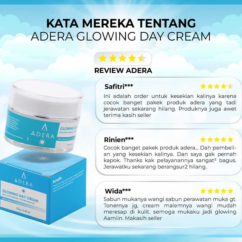 Adera Paket Glowing (Cream, Facial Wash, Toner) | 250gr