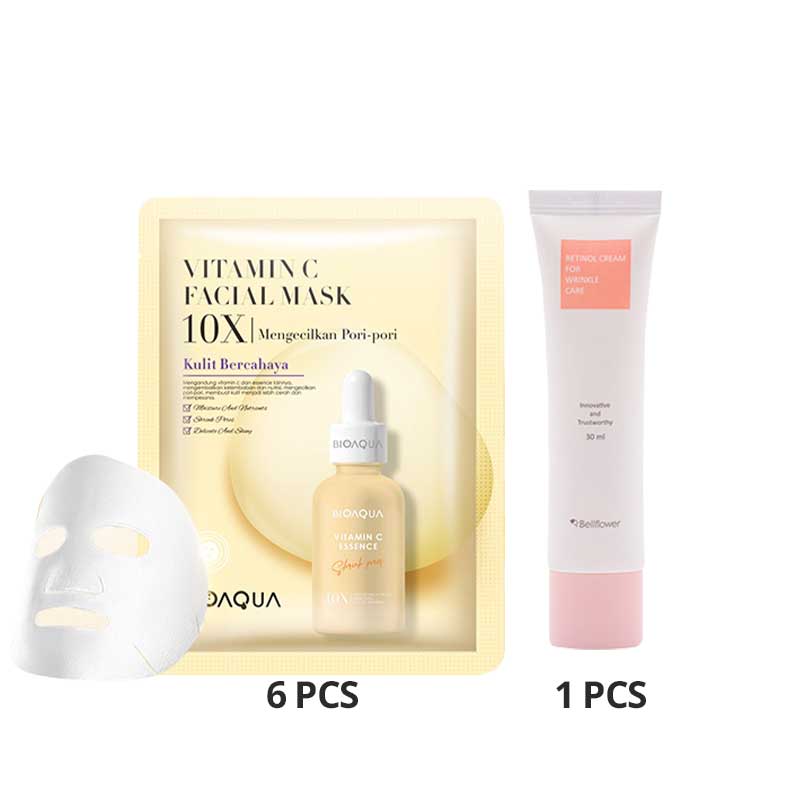 COMBO 6+1 BIOAQUA Vitamin C Facial Mask 28ml Free Bellflower