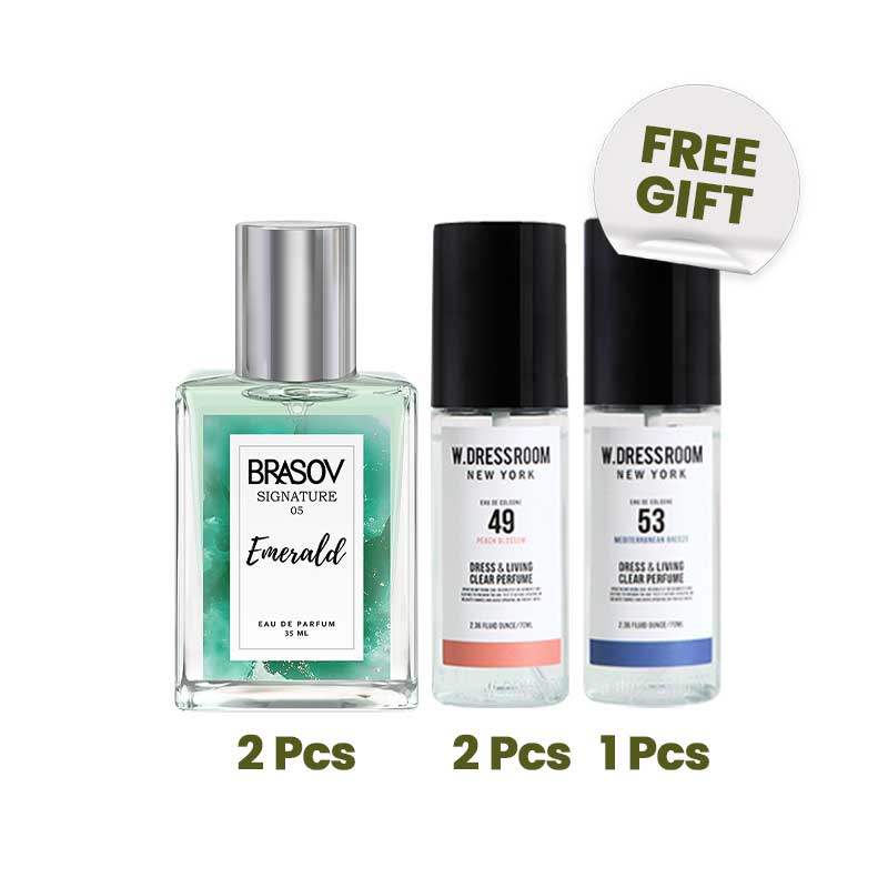 COMBO 4+1 Brasov EDP Signature Emerald - 05 & WDressroom  No. 49 Peach Blossom - 70 ml FREE Tester W Dressroom