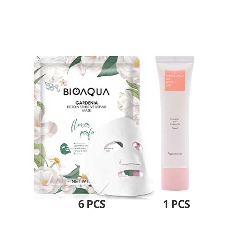 COMBO 6+1 BIOAQUA Gardenia Ectoin Sensitive Repair Mask 28g Free Bellflower