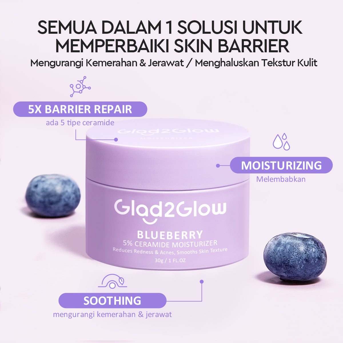 Glad2Glow Blueberry 5% Ceramide Barrier Repair Moisturizer | 30 g