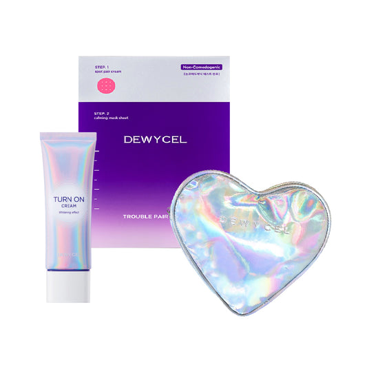 [Combo] Dewycel Turn On Cream Whitening Effect (50 ml) + Dewycel Trouble Pair Mask +  [Free] Heart Pouch