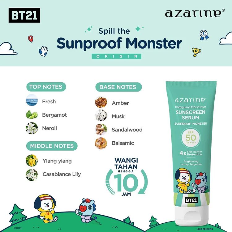 Azarine BT21 Bodyguard Moisturiser Sunscreen Serum Sunproof Monster 100 ml