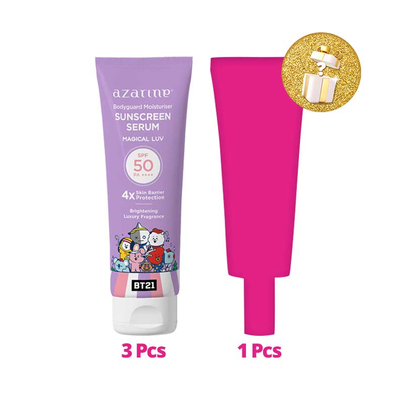 [Combo 3+1] Azarine Bt21 Bodyguard Moisturiser Sunscreen Serum Magical Luv | 100 ml Free Mystery Box