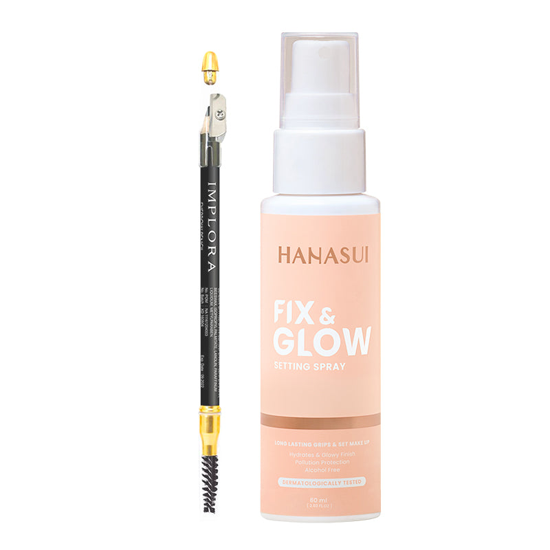 [Combo] Hanasui Fix & Glow Setting Spray (60 ml X 48) + [Free] Implora Eye Pencil