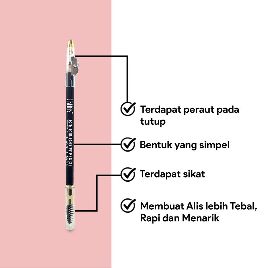 Ushas 2IN1 Eyebrow Pencil Black | 2.4gr