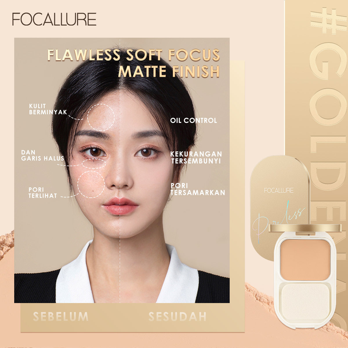 Focallure Lasting Poreless Compact Powder FA206 - 201