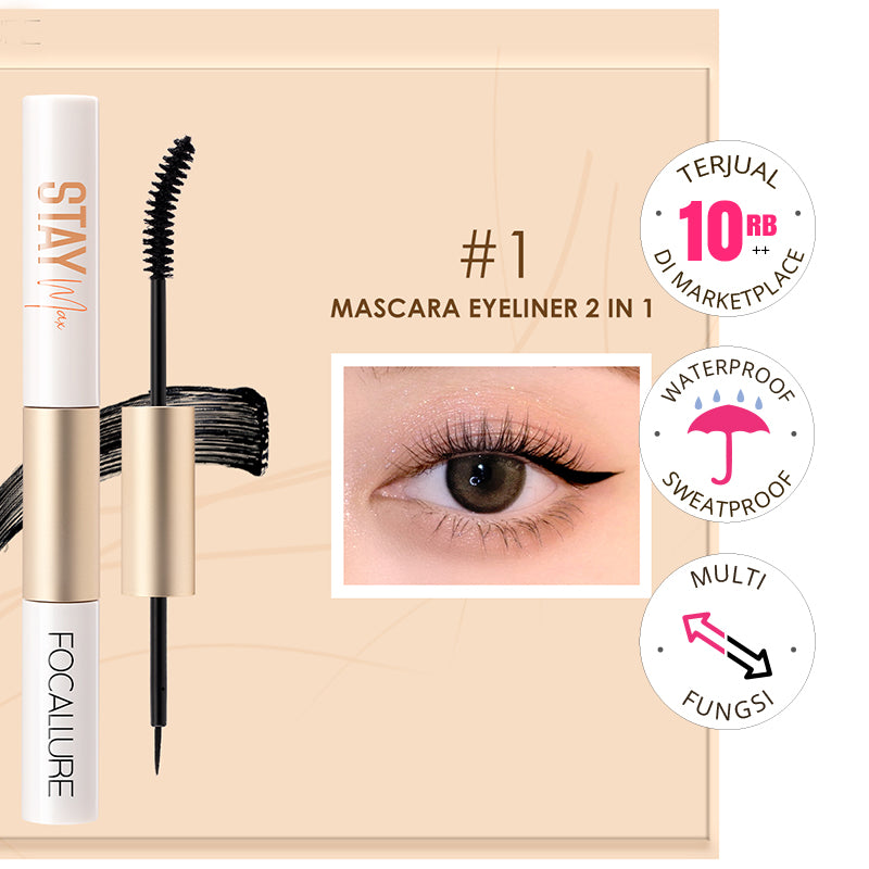 [Combo] Focallure Waterproof Mascara & Eyeliner 2-In-1 FA160 #1 + Brows Gel Cream FA23 #2 + [Free] Bando Scrunchie Korea