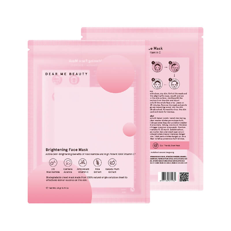 Dear Me Beauty Brightening Face Mask 2% Niacinamide + Vitamin C + Centella Asiatica + Lychee Extract | 12 pcs