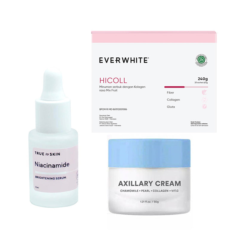 [Combo] Everwhite Axillary Cream Underarm Blue (30 g) + Hicoll Drink Brightening Booster (20Sachet) + [Free] True To Skin Serum Mini