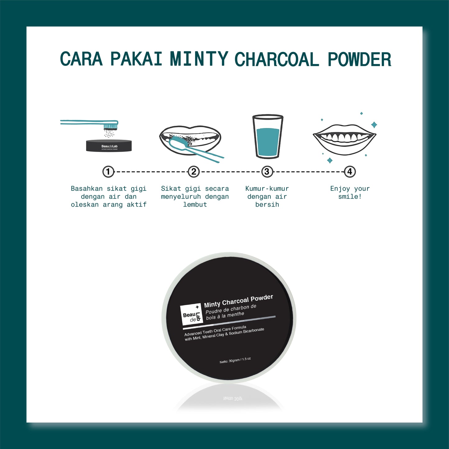 Beaudelab Minty Charcoal Powder For Teeth Detoxification (Arang Aktif Detoks Karang & Pemutih Gigi) | 30 g