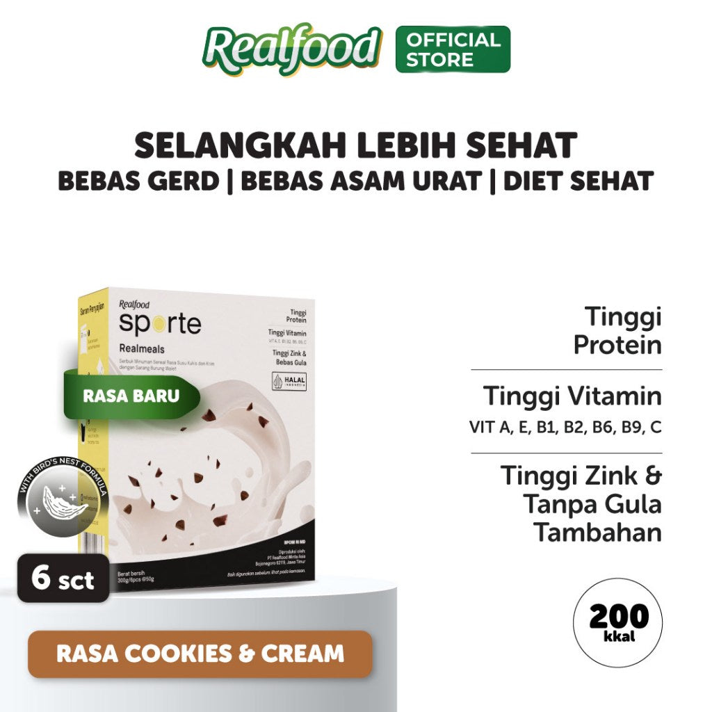 Realfood Sporte Realmeals Sereal Protein Bird's Nest - Cookies & Cream (6 pcs) | 6 X 50gr