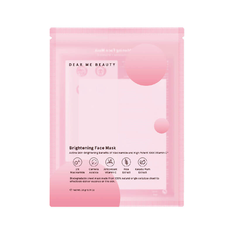 Dear Me Beauty Brightening Face Mask 2% Niacinamide + Vitamin C + Centella Asiatica + Lychee Extract | 12 pcs