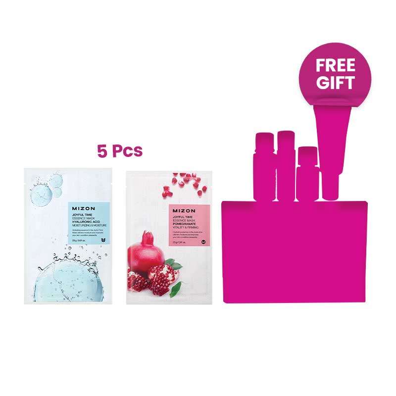 [Combo 10+1] Mizon Joyful Time Essence Mask Hyaluronic Acid +Mizon Joyful Time Essence Mask Pomegranate free mystery box