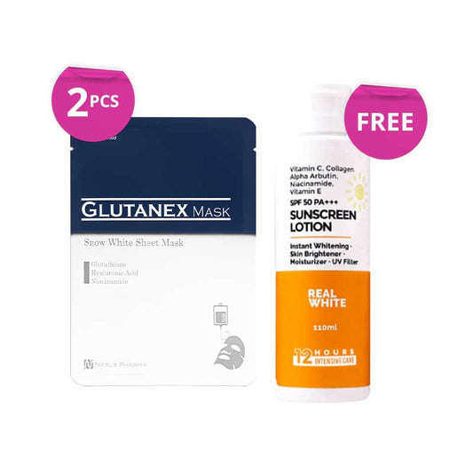 [Combo] GLUTANEX Mask + Free Item Real White Whitening Sunscreen Lotion